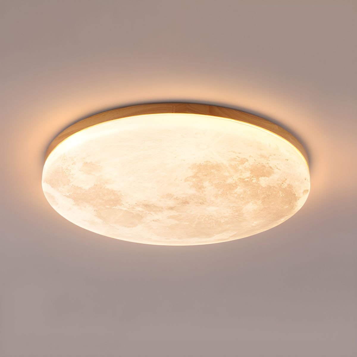 Lunaro Plafondlamp – Disseny Modern Rodó de Fusta Massissa amb Il·luminació LED Càlida