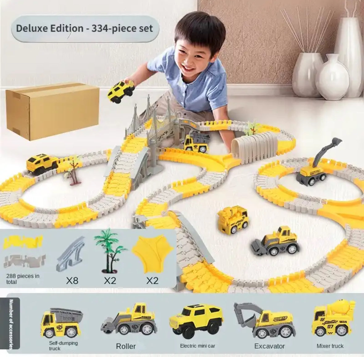 TrackLynx Flexibele XXL Bouwplaats Racebaan – Met Looping & Elektrische Auto’s