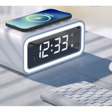 Lumiware – Reloj despertador digital con cargador inalámbrico QI – Dormitorio