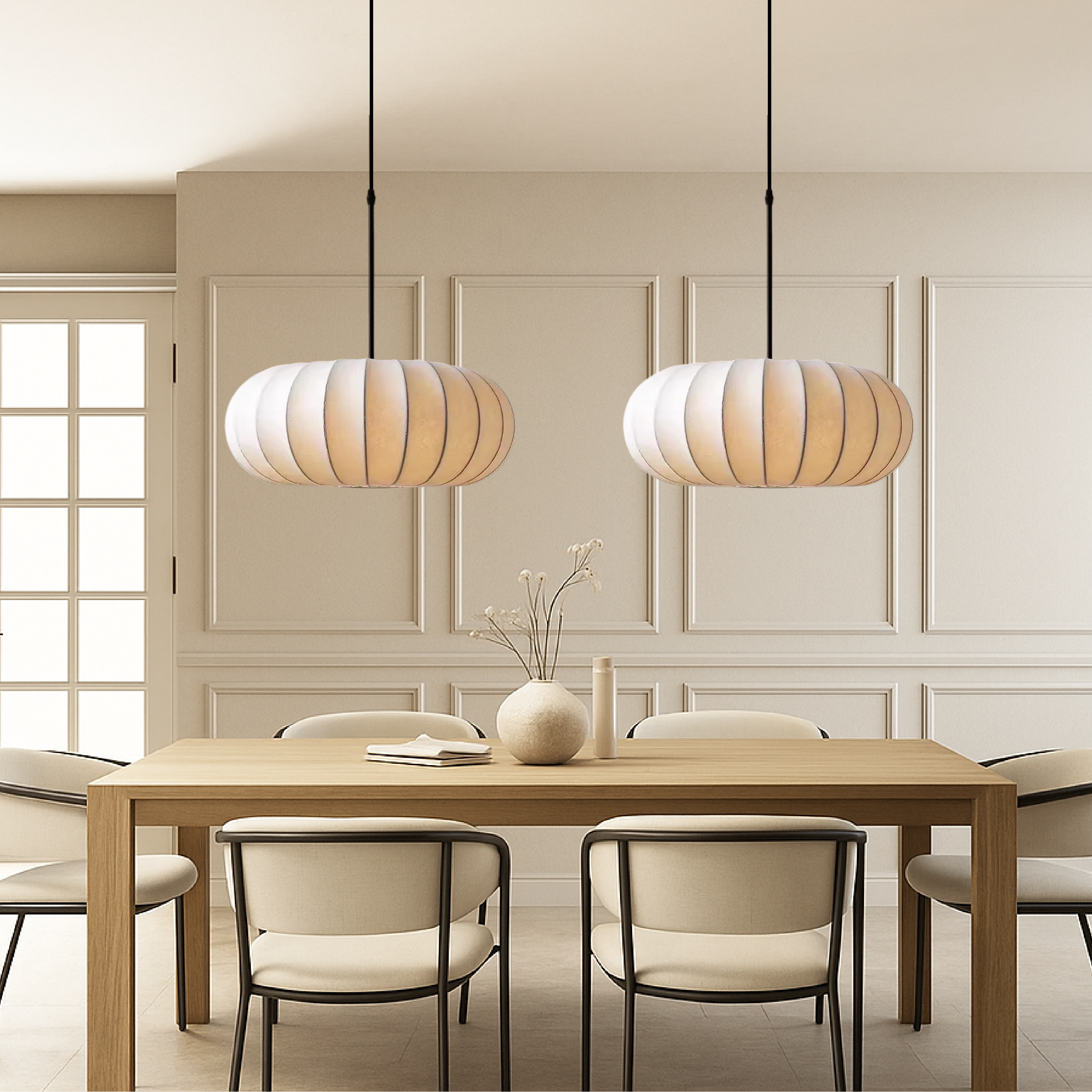 Verona Hanglamp – Handgemaakte Zijden Kap met Warm Licht & Minimalistisch Design
