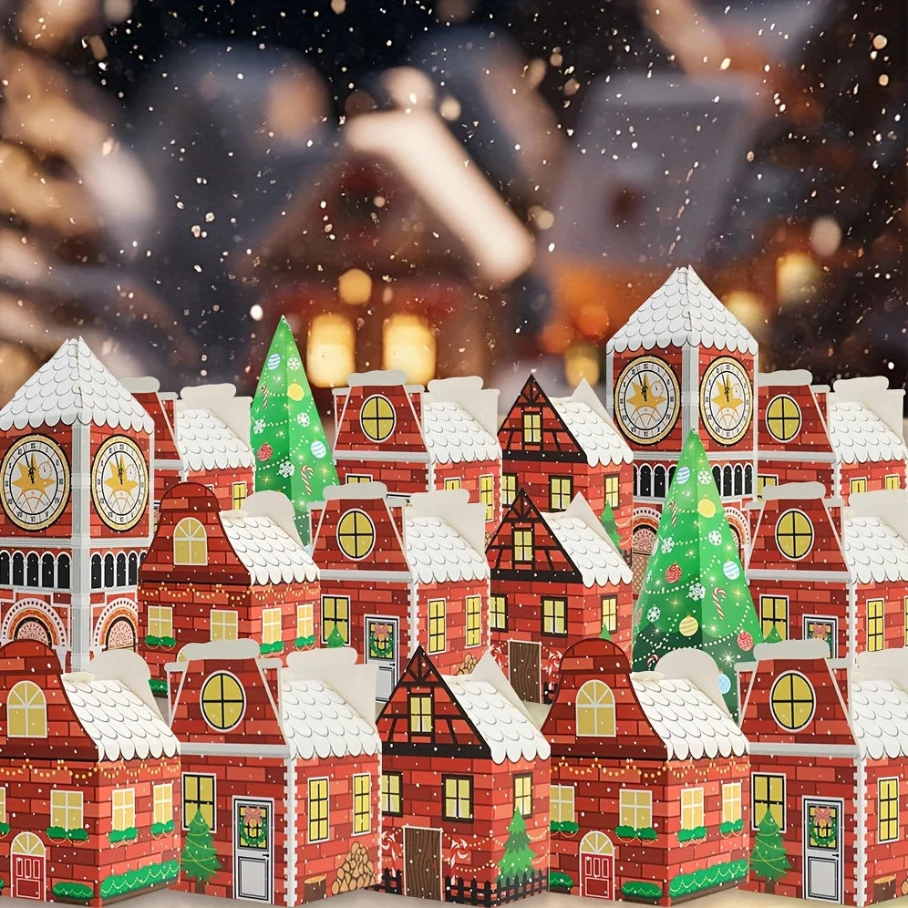 24 Adventskalenderdozen Rood-Wit met Peperkoekhuisontwerp voor Geschenken 0