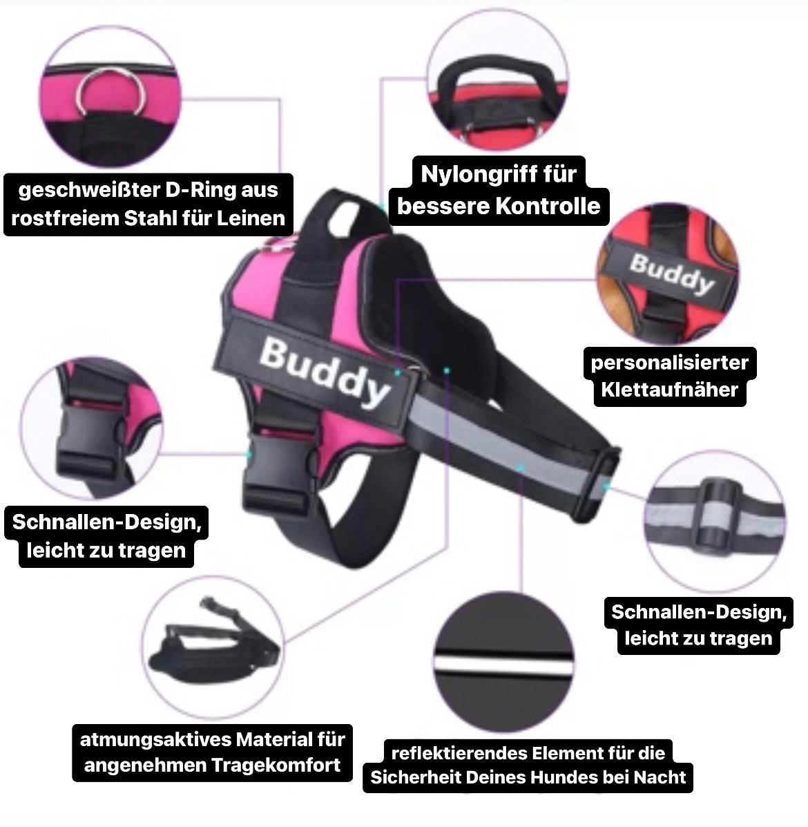 Dogura – Arnès per a gos Anti-Trek Reflectant i còmode amb nom