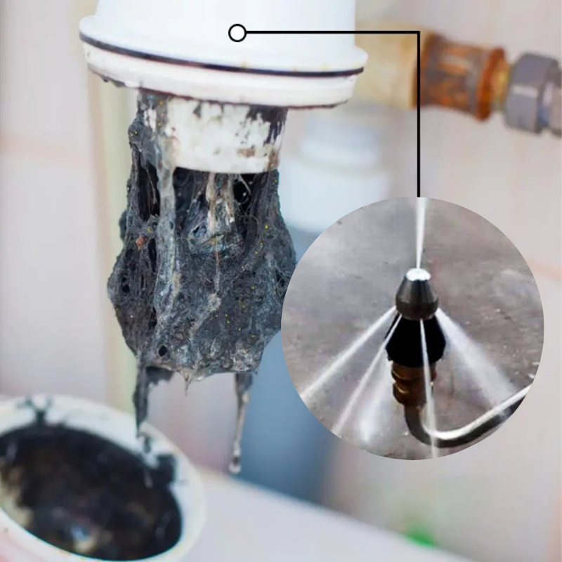 Desatascador de alta presión – Boquilla de aceiro inoxidable para limpeza ecolóxica