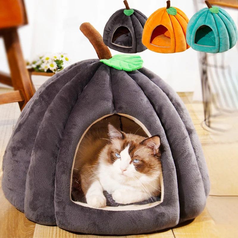 3D Pompoen Kattenhuis met Antislip Bodem en Verwijderbare Mat voor Katten en Kleine Honden 0