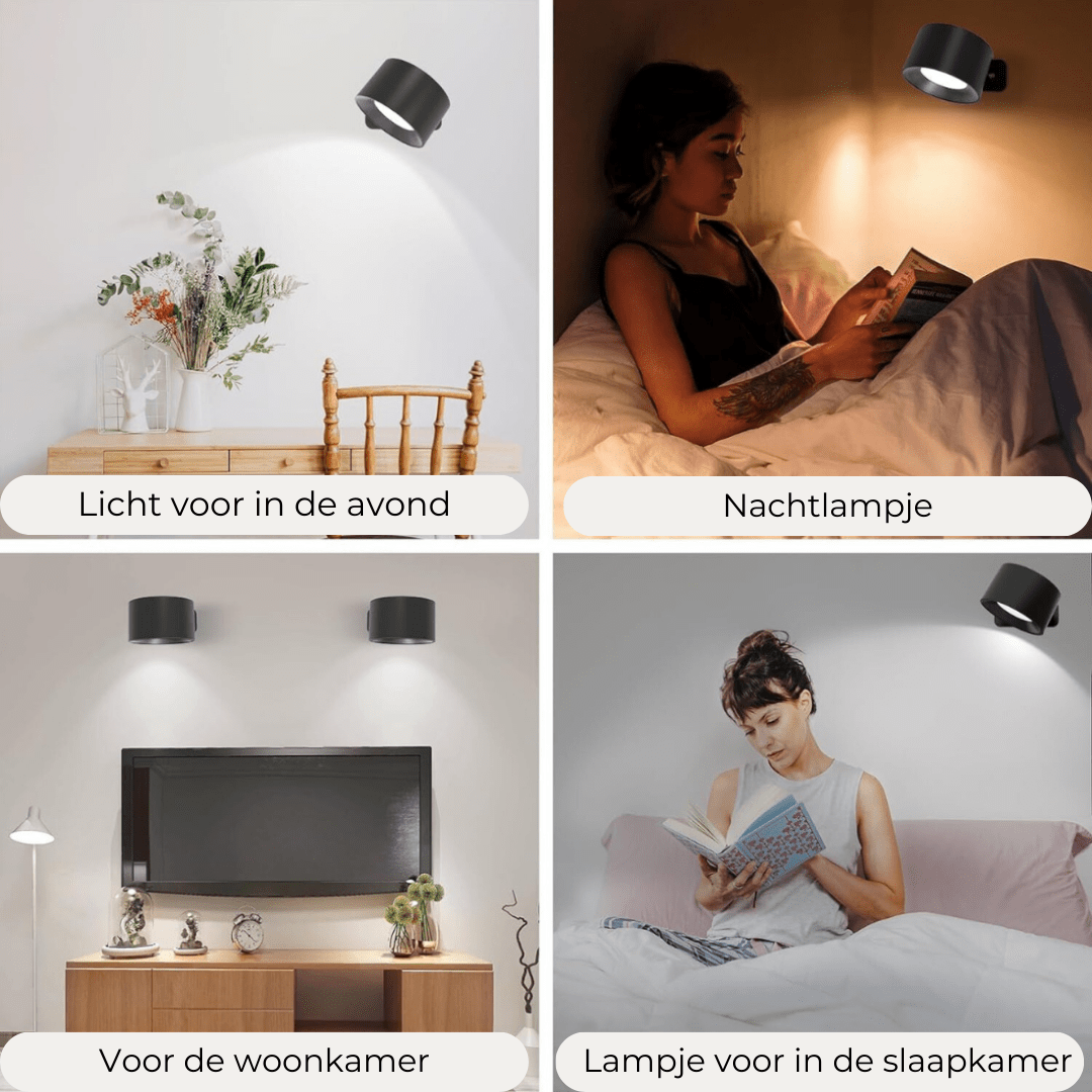 LumaSphere Draadloze Wandlamp – USB-Oplaadbaar, 360° Draaibaar & Touch Bediening LED Verlichting