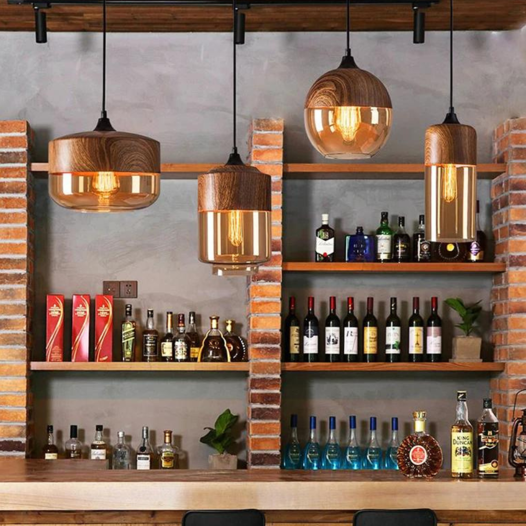 Lunora – Llum de sostre escandinava fusta i vidre – moderna i acollidora