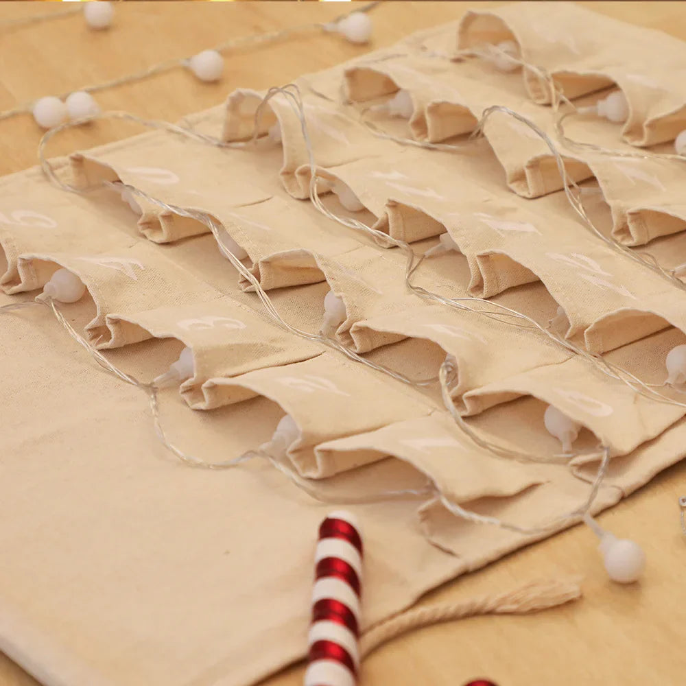 Calendário do Advento FestiveHaven – 24 Sacos de Algodão Reutilizáveis, DIY