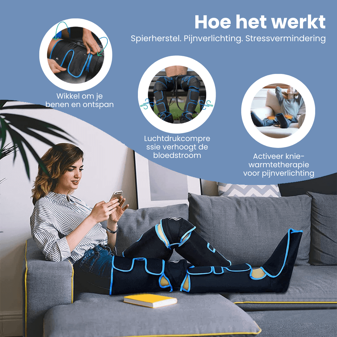 Airestro – masaje de piernas 360° con presión de aire y calor – relajación y recuperación