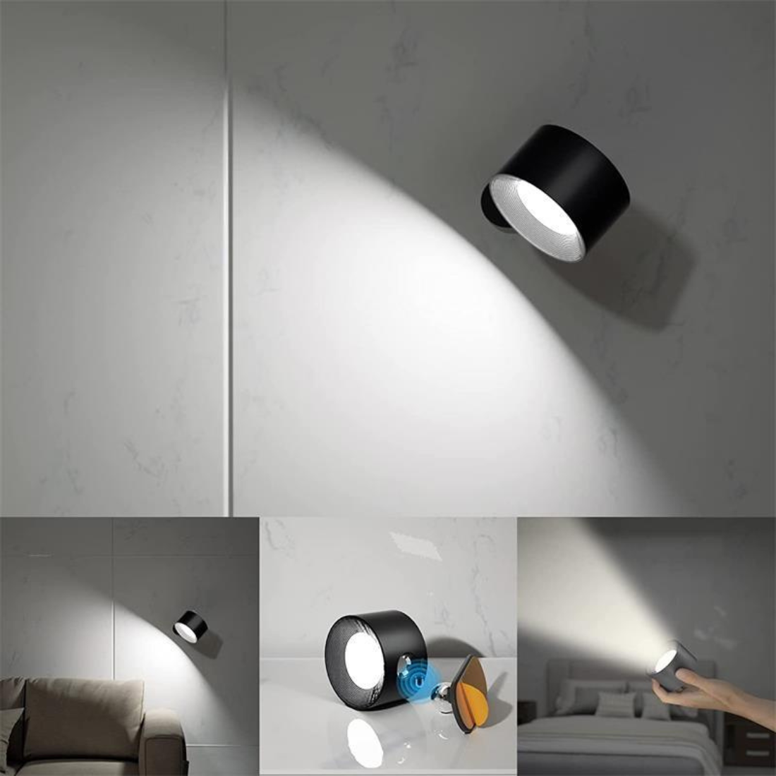 LumaSphere Draadloze Wandlamp – USB-Oplaadbaar, 360° Draaibaar & Touch Bediening LED Verlichting