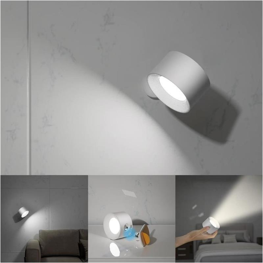 LumaSphere Draadloze Wandlamp – USB-Oplaadbaar, 360° Draaibaar & Touch Bediening LED Verlichting
