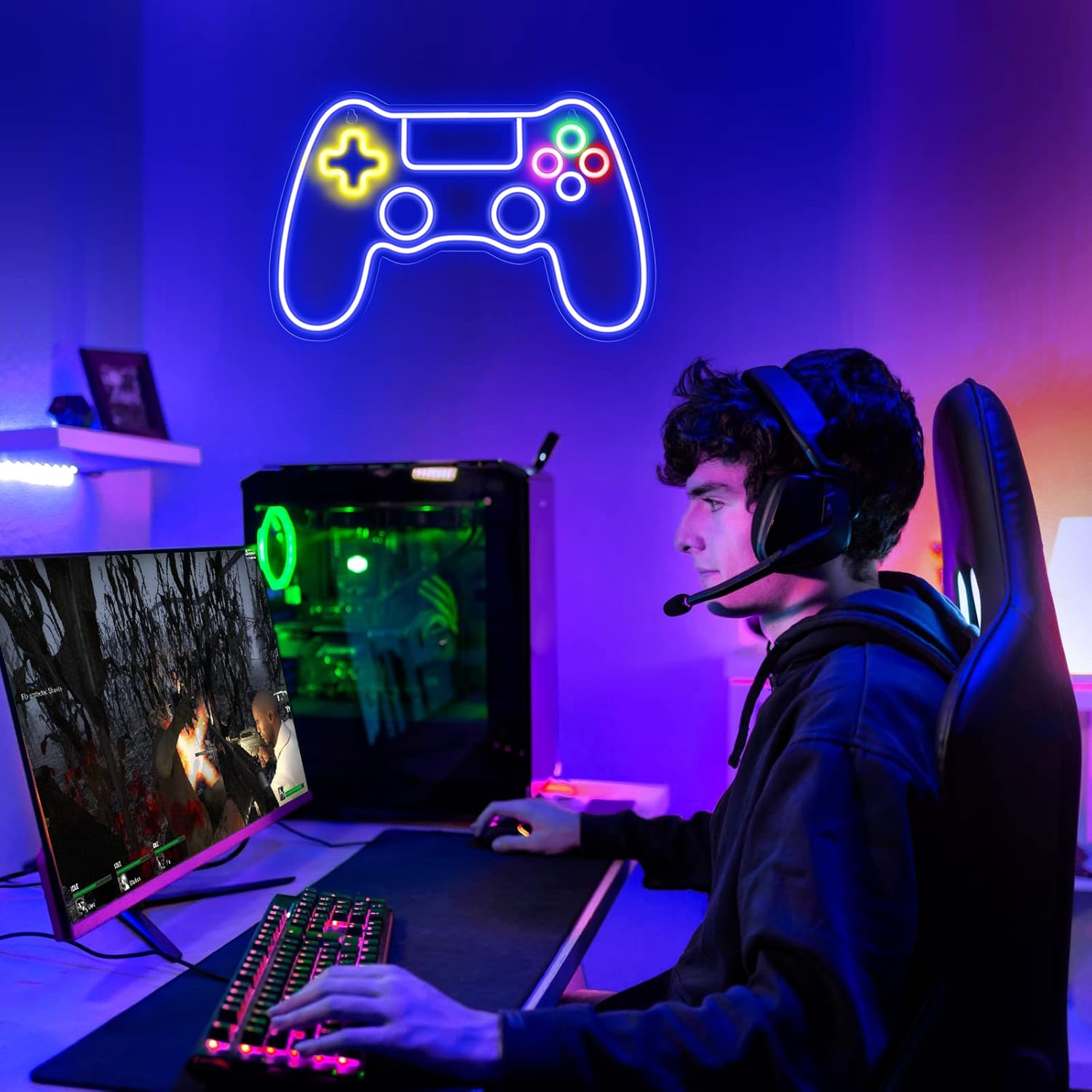 NeonPlay Gamer Neon Bord – Lámpara Controladora LED para Sala de Xogos