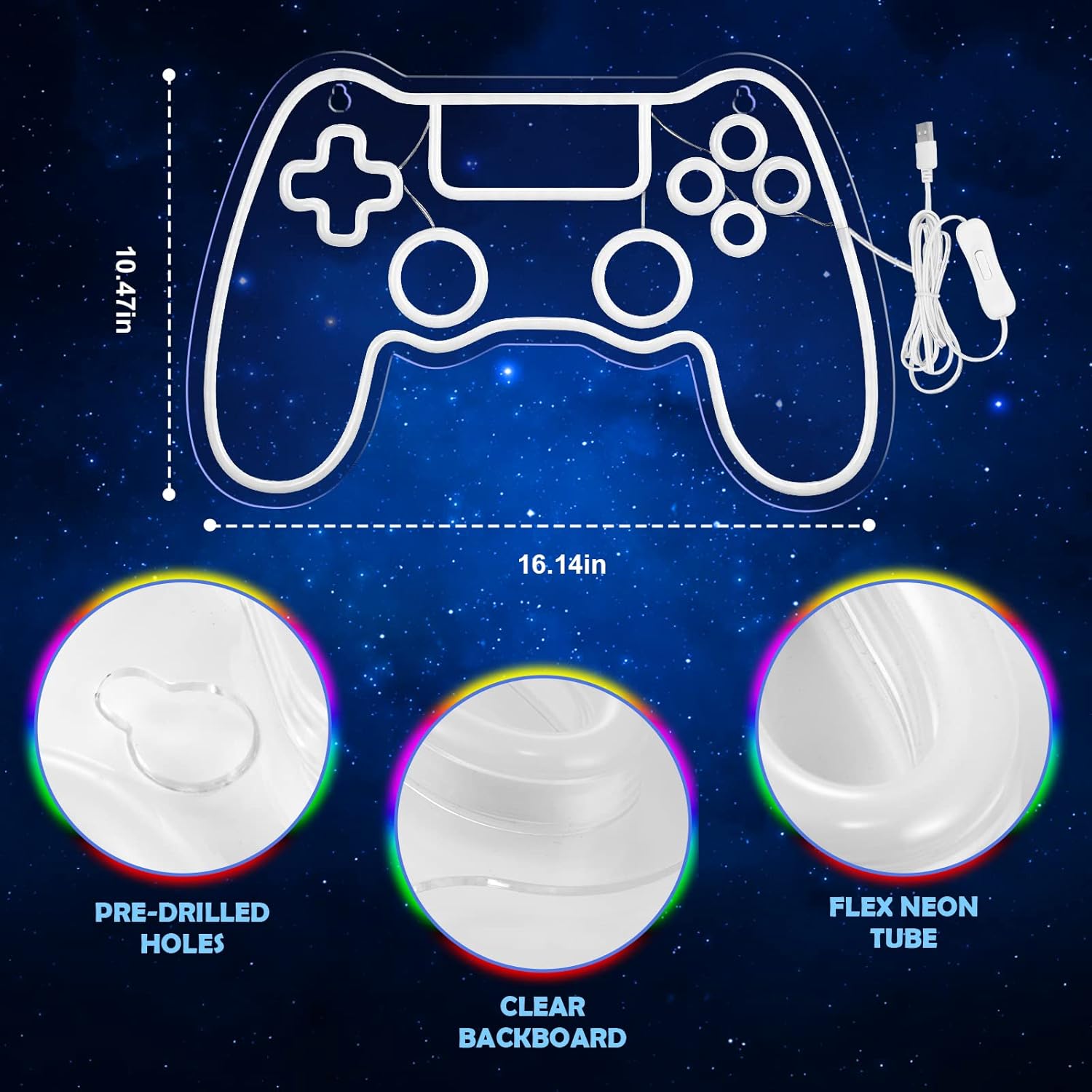 NeonPlay Gamer Neon Bord – Lámpara Controladora LED para Sala de Xogos