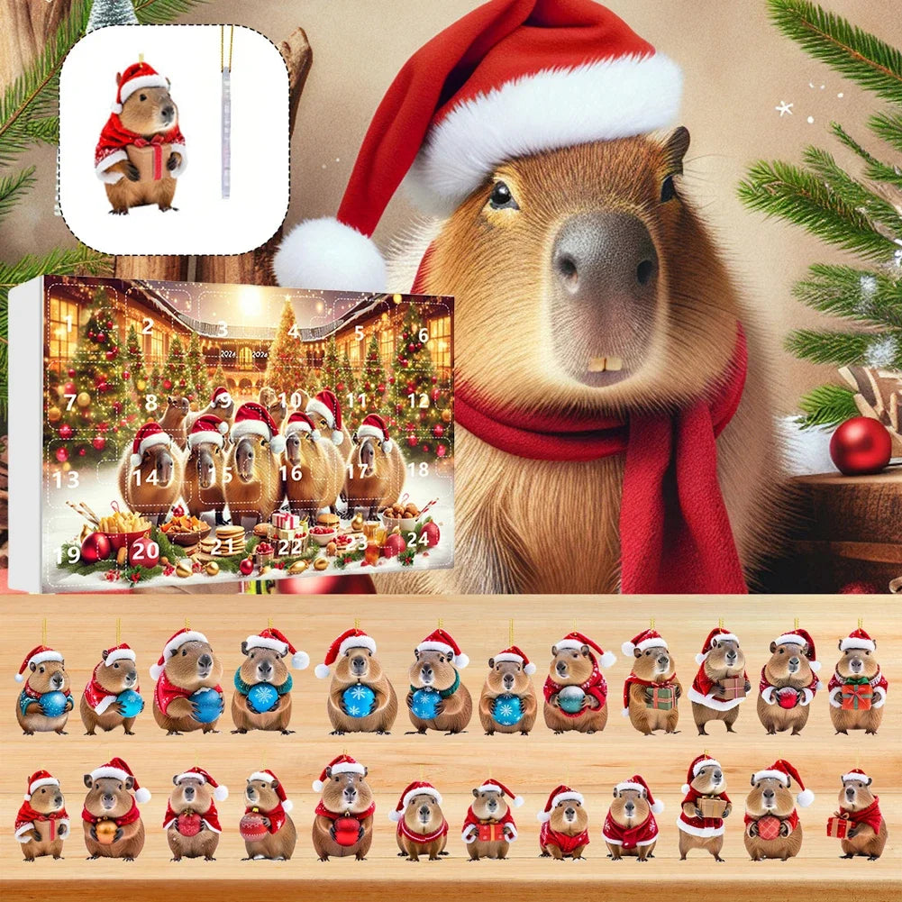 Calendario dell'Avvento CapyJoy – calendario natalizio di 24 giorni con ornamenti di capibara in acrilico