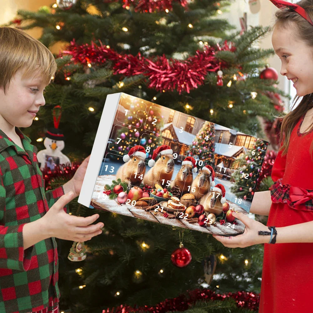 Calendario dell'Avvento CapyJoy – calendario natalizio di 24 giorni con ornamenti di capibara in acrilico