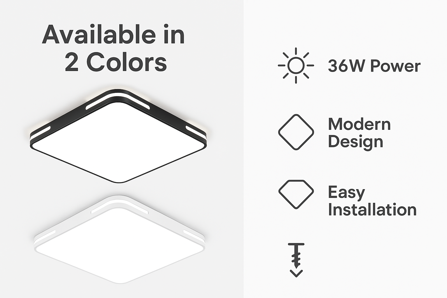 Lumora Plafondlamp – Vierkant Design met 36W LED, Helder Koelwit Licht & IP44 Bescherming