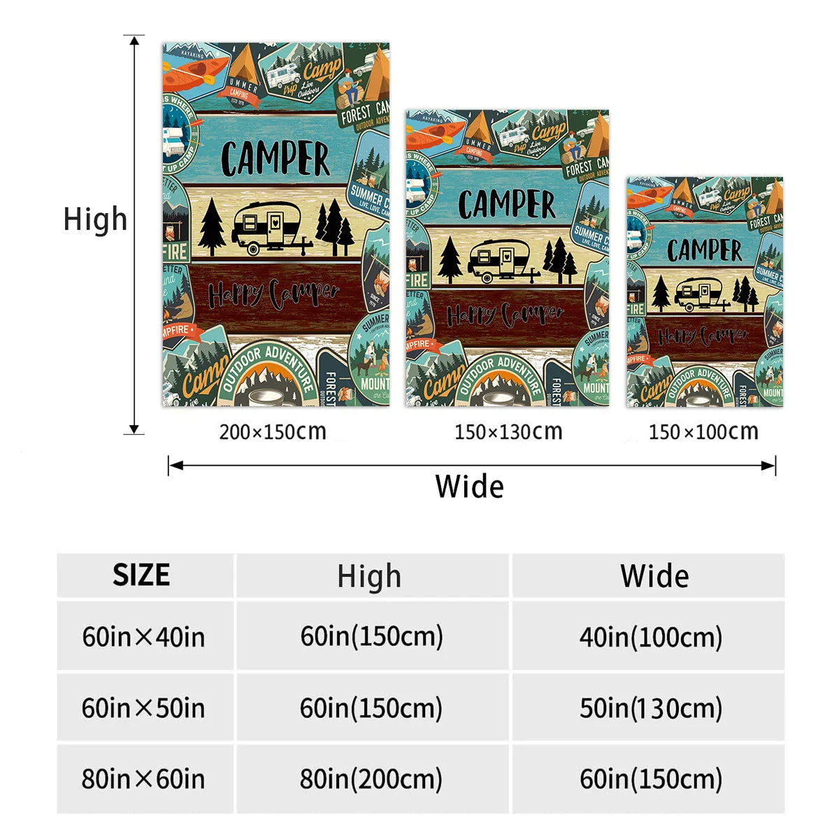 NatureNest – Manta de peluche con motivo de autocaravana e bosque – Para casa e viaxes