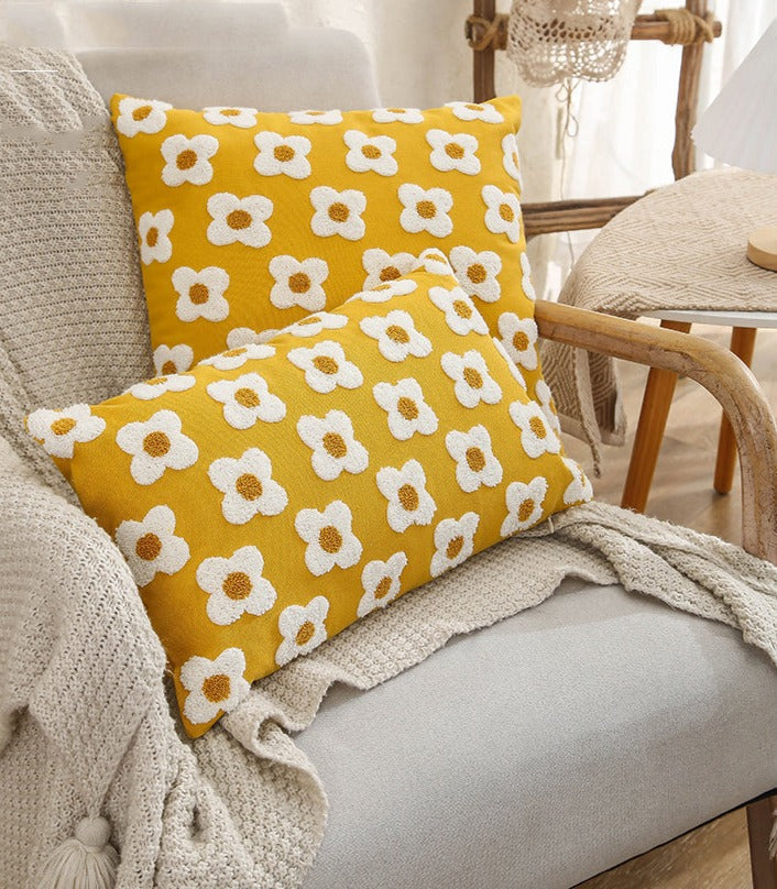 Floriva Daisy Funda de Almofada – Algodón Bordado con Motivo Floral en Varias Cores
