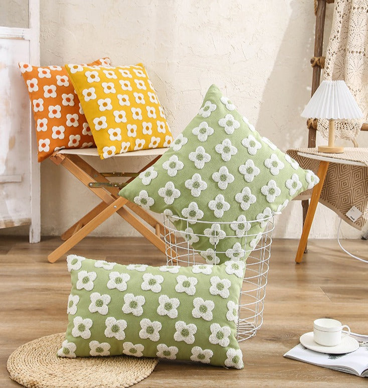 Floriva Daisy Funda de Almofada – Algodón Bordado con Motivo Floral en Varias Cores