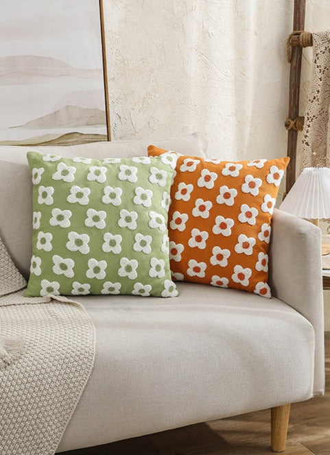 Floriva Daisy Funda de Almofada – Algodón Bordado con Motivo Floral en Varias Cores