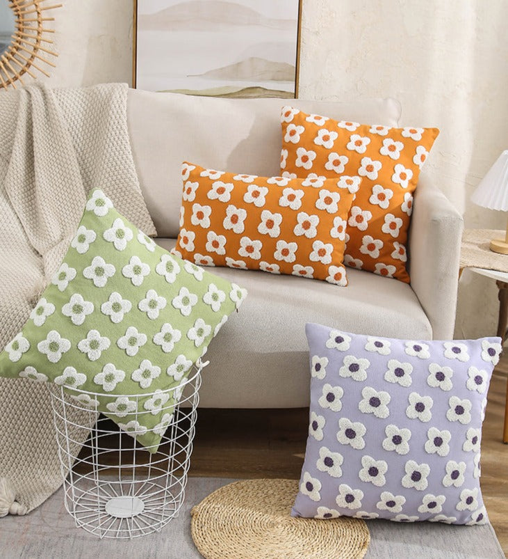 Floriva Daisy Funda de Almofada – Algodón Bordado con Motivo Floral en Varias Cores