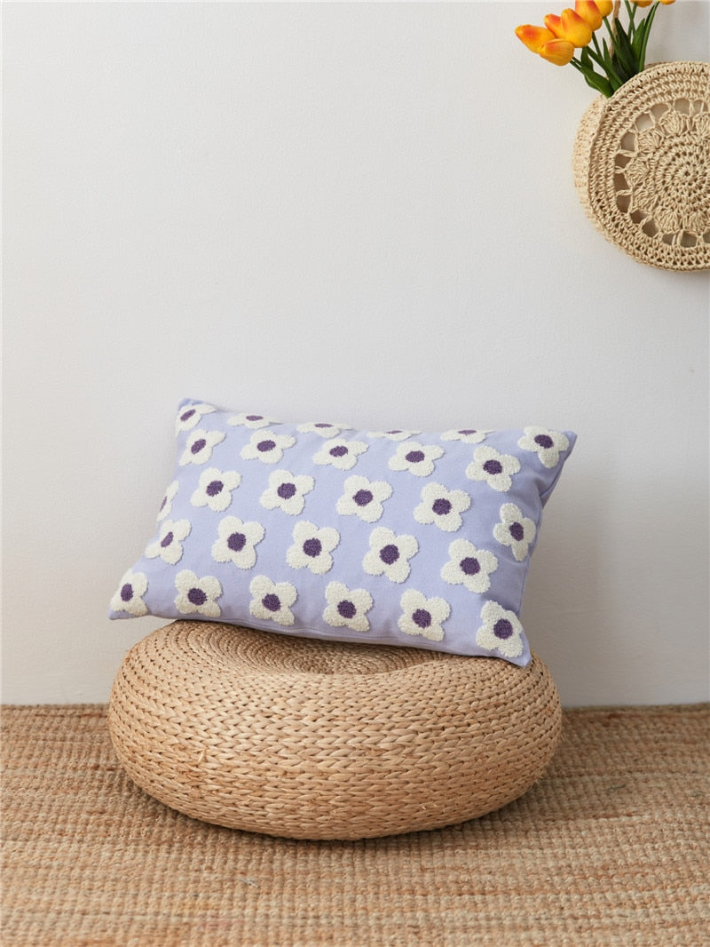 Floriva Daisy Funda de Almofada – Algodón Bordado con Motivo Floral en Varias Cores