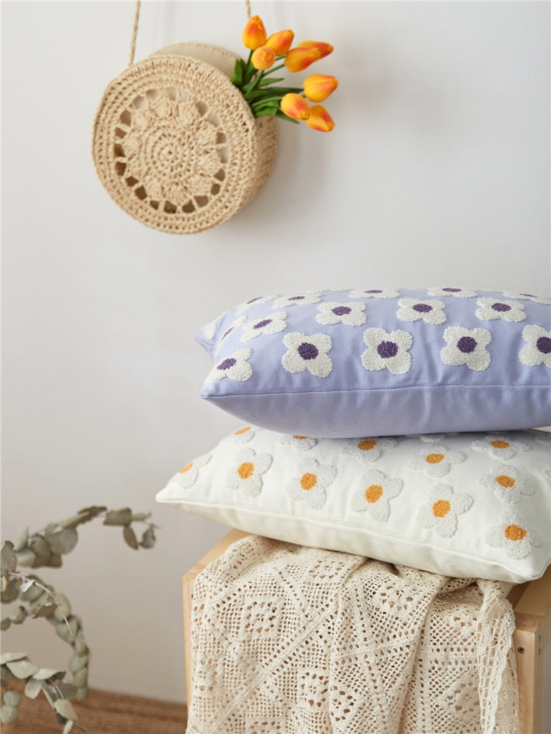 Floriva Daisy Funda de Almofada – Algodón Bordado con Motivo Floral en Varias Cores