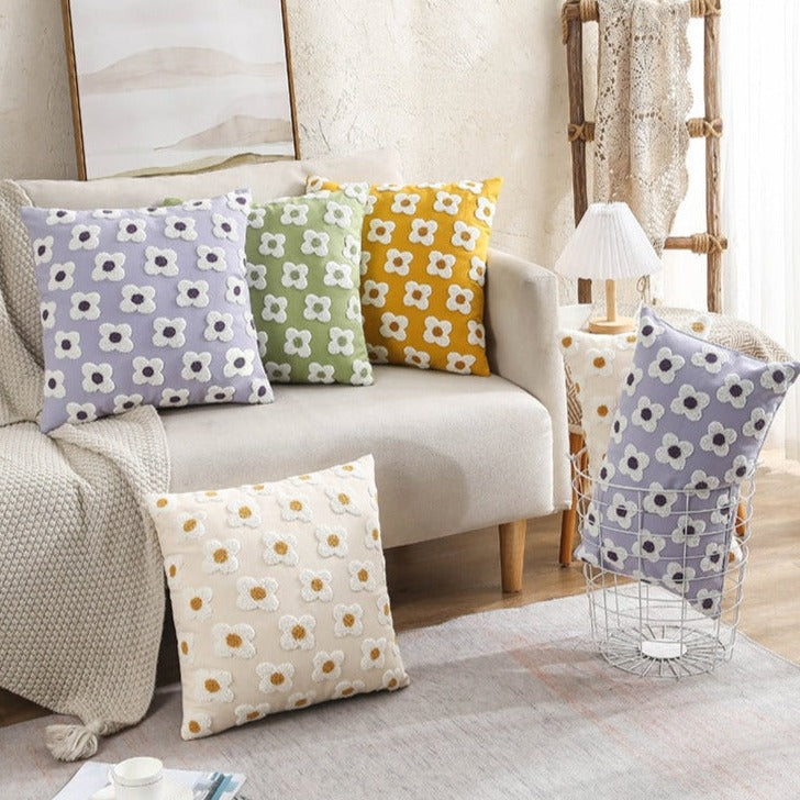 Floriva Daisy Funda de Almofada – Algodón Bordado con Motivo Floral en Varias Cores