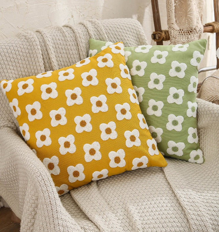 Floriva Daisy Funda de Almofada – Algodón Bordado con Motivo Floral en Varias Cores