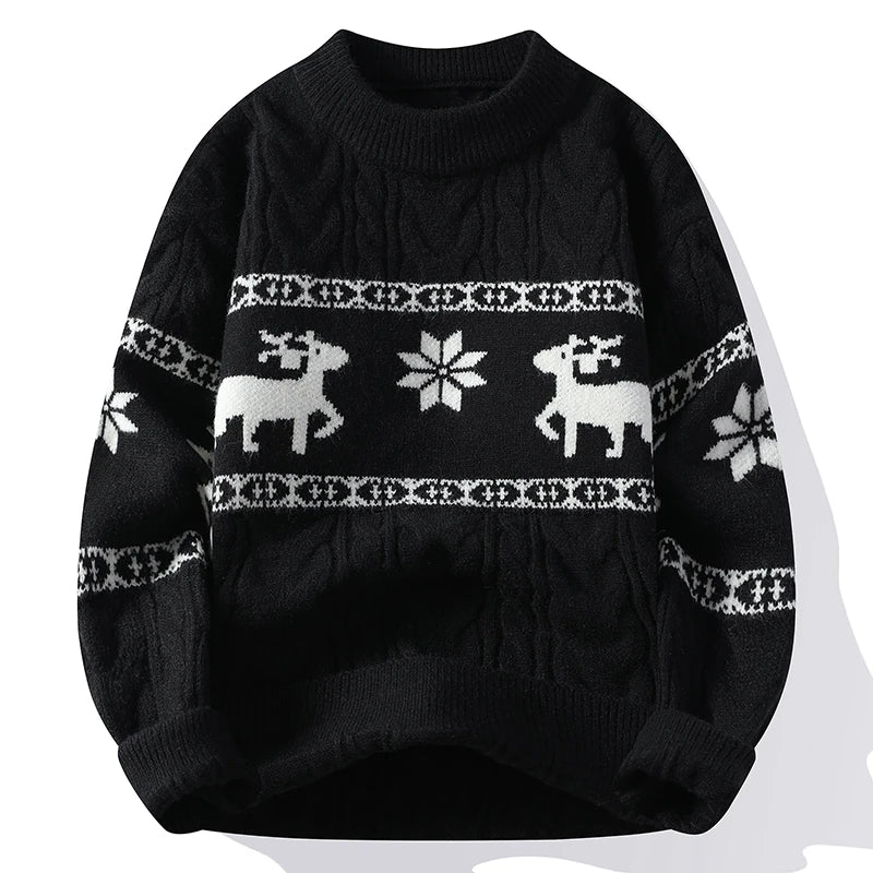 Dikke Heren Trui met Hertenmotief voor de Winter, Comfortabele Casual Sweater 1