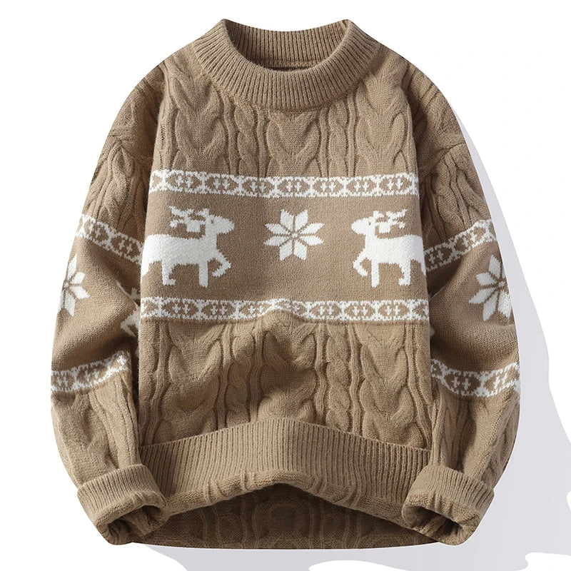 Dikke Heren Trui met Hertenmotief voor de Winter, Comfortabele Casual Sweater 2