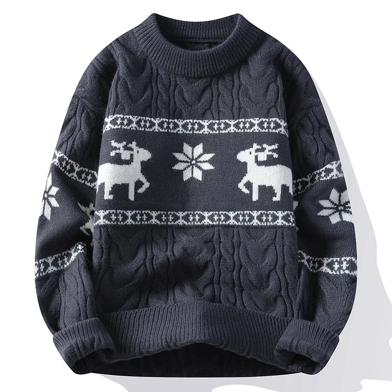 Dikke Heren Trui met Hertenmotief voor de Winter, Comfortabele Casual Sweater 3
