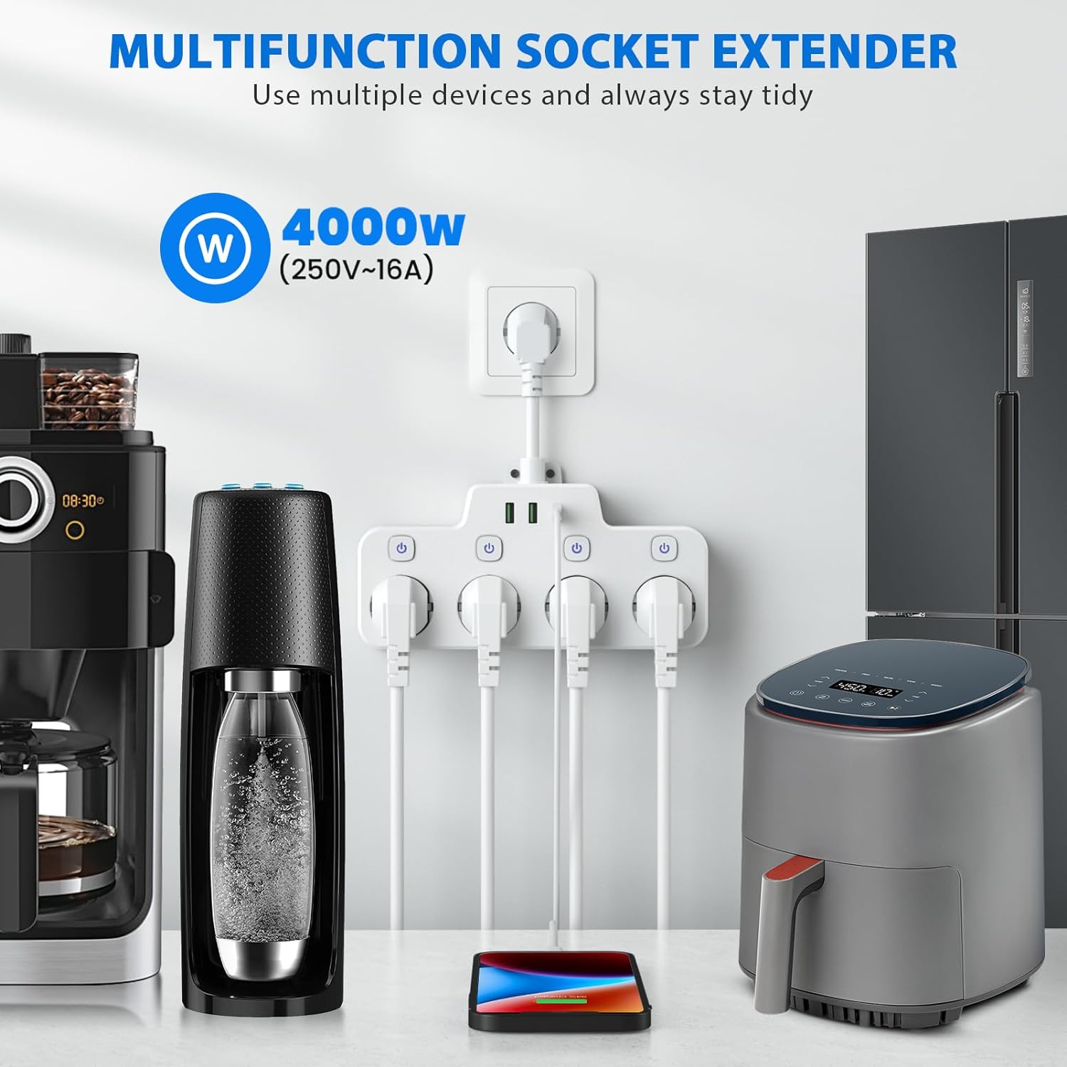 Voltura – Enchufe xiratorio con USB-A e USB-C – Montaxe en parede