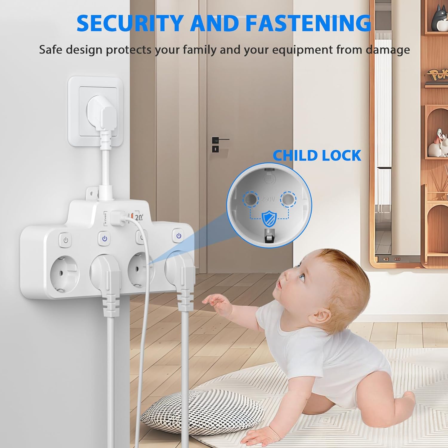 Voltura – Enchufe xiratorio con USB-A e USB-C – Montaxe en parede