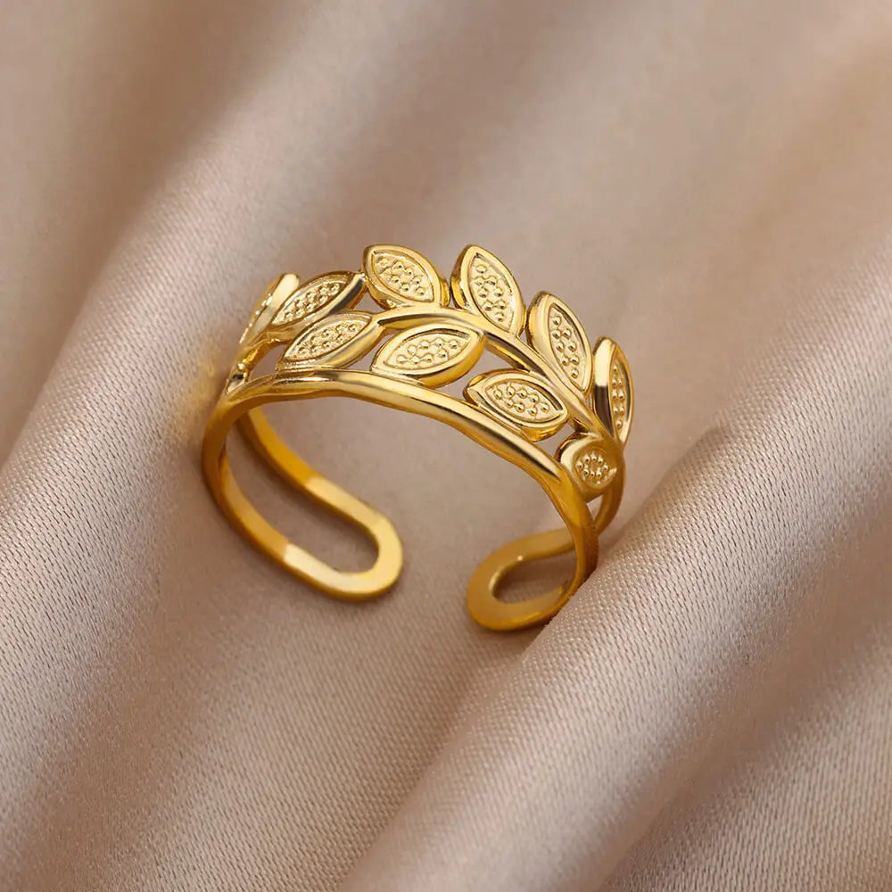 Varelia Geometrische Ring – Gouden Roestvrijstalen Openingsring voor Vrouwen, Duurzaam & Elegant Design