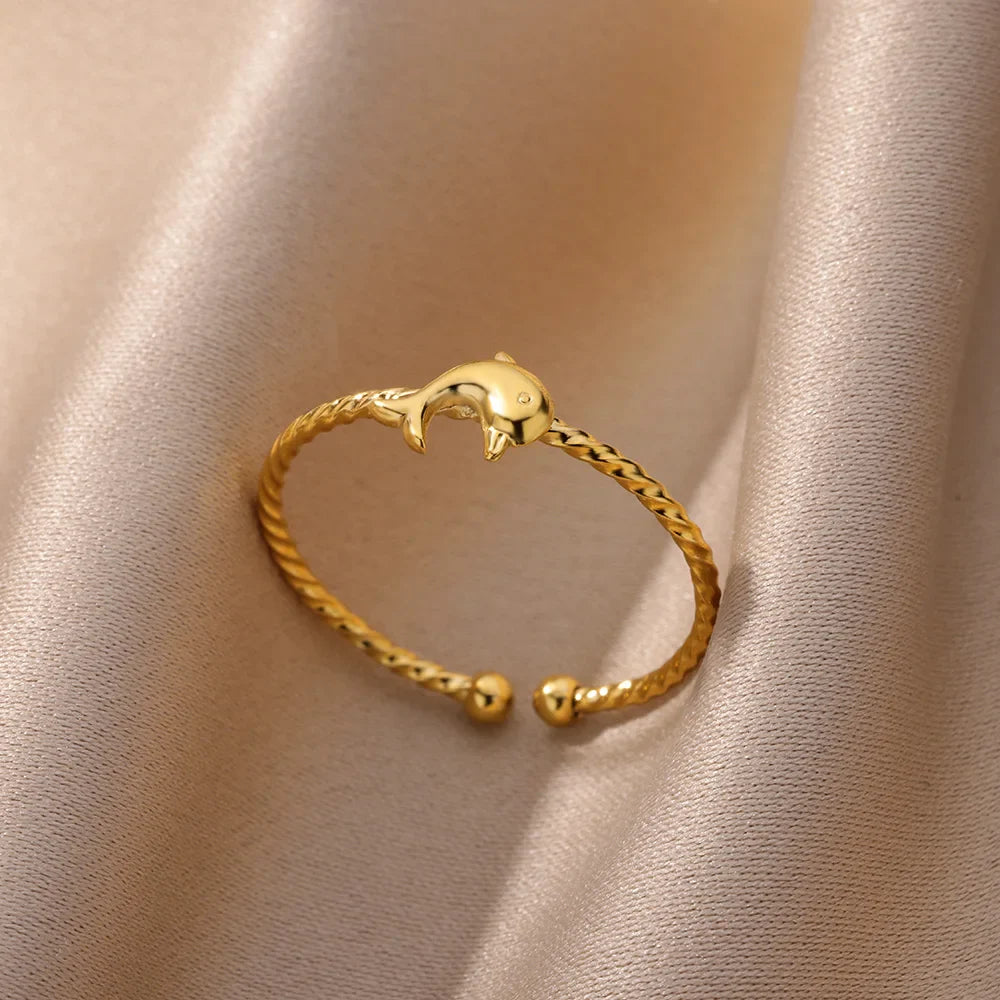 Varelia Geometrische Ring – Gouden Roestvrijstalen Openingsring voor Vrouwen, Duurzaam & Elegant Design