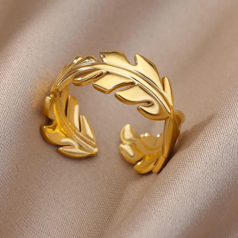 Varelia Geometrische Ring – Gouden Roestvrijstalen Openingsring voor Vrouwen, Duurzaam & Elegant Design
