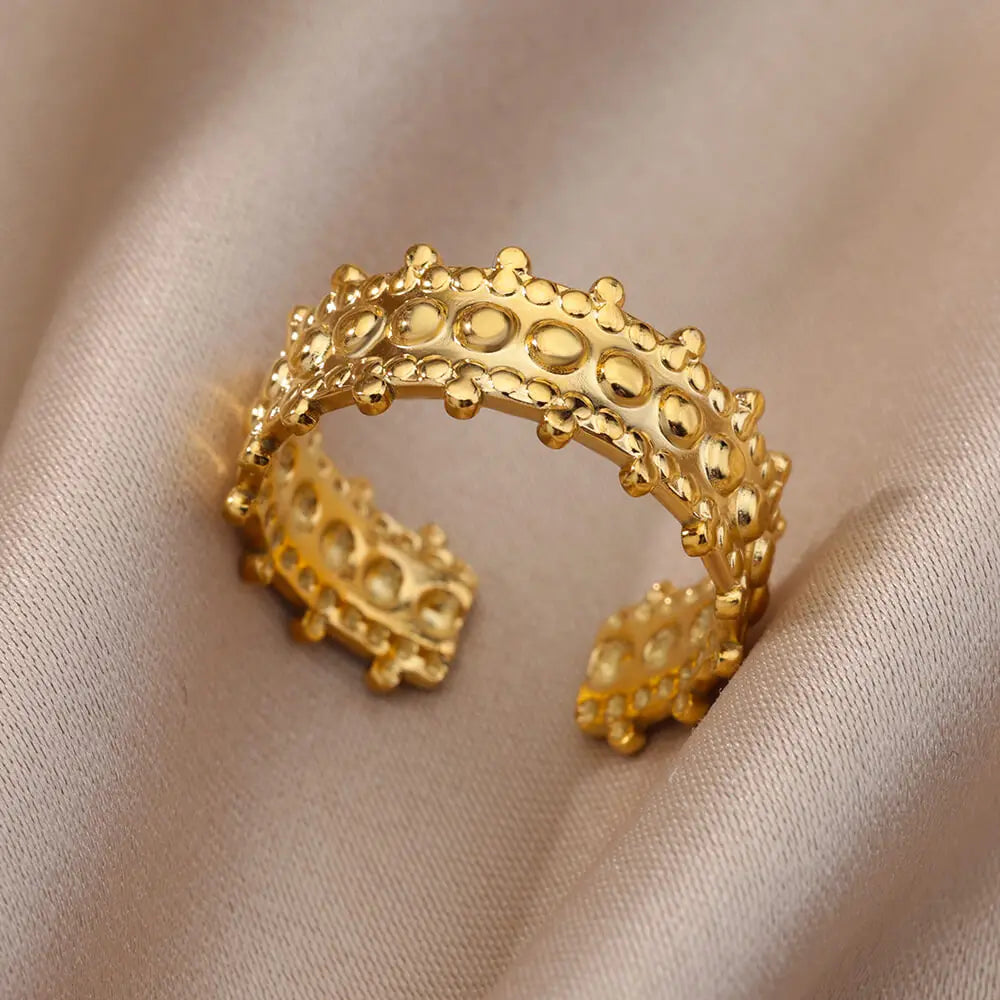 Varelia Geometrische Ring – Gouden Roestvrijstalen Openingsring voor Vrouwen, Duurzaam & Elegant Design