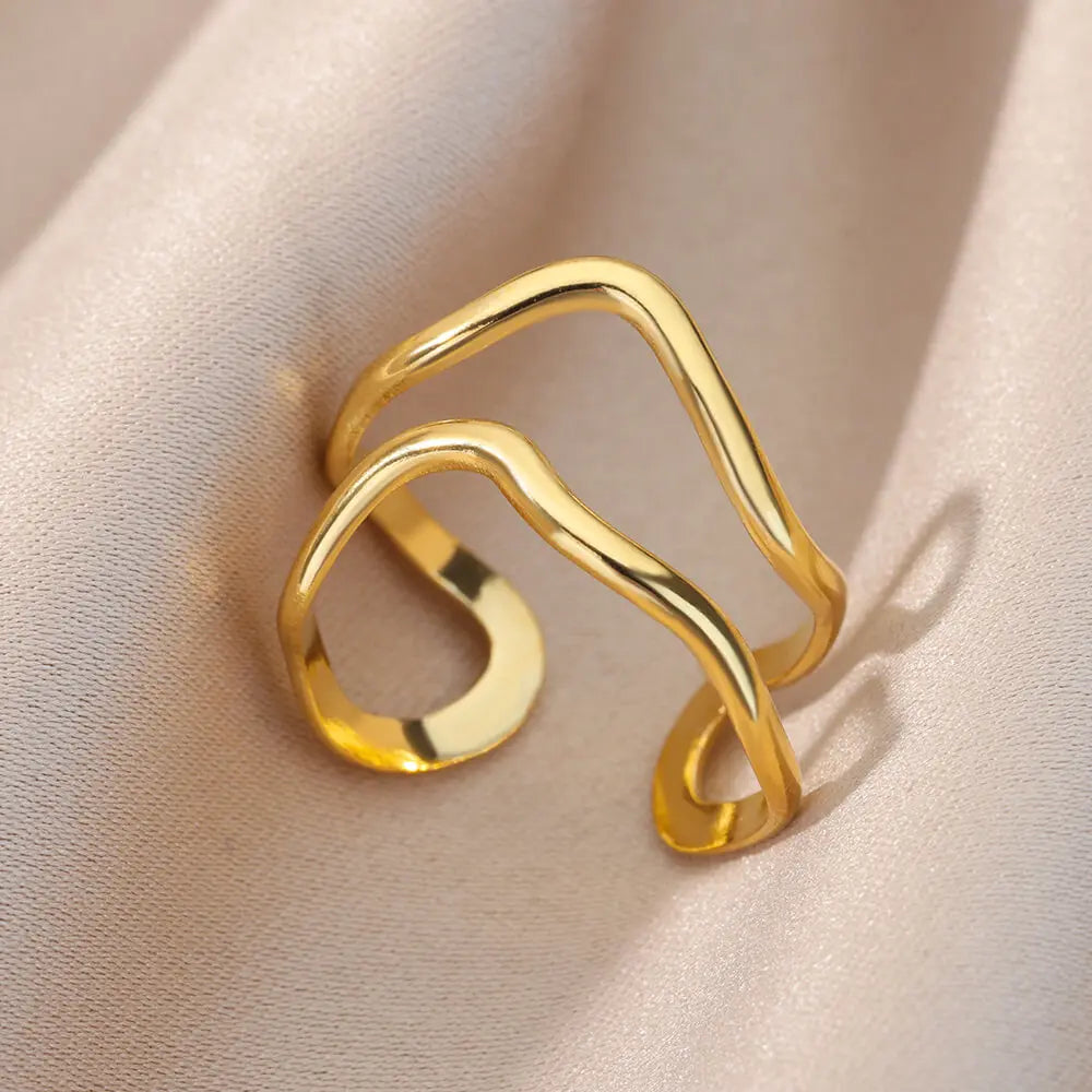 Varelia Geometrische Ring – Gouden Roestvrijstalen Openingsring voor Vrouwen, Duurzaam & Elegant Design