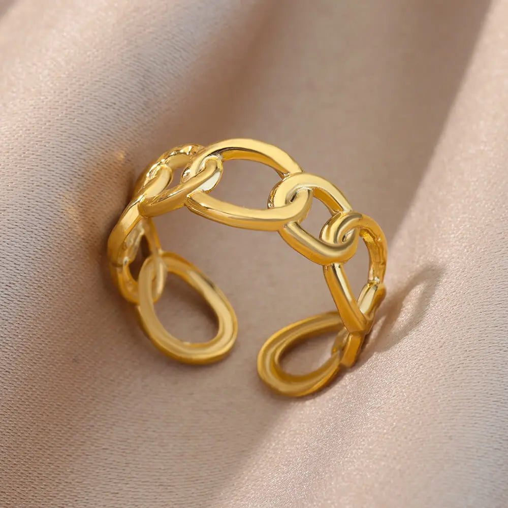 Varelia Geometrische Ring – Gouden Roestvrijstalen Openingsring voor Vrouwen, Duurzaam & Elegant Design