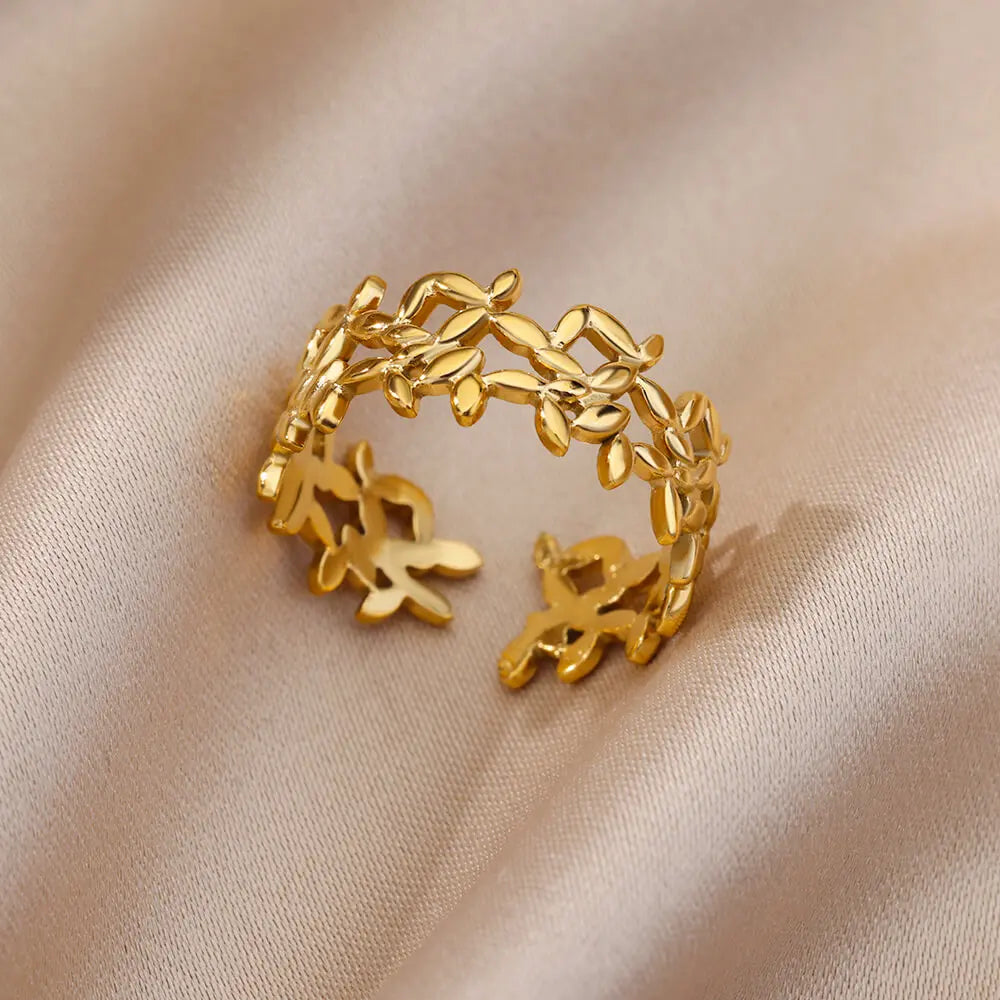 Varelia Geometrische Ring – Gouden Roestvrijstalen Openingsring voor Vrouwen, Duurzaam & Elegant Design
