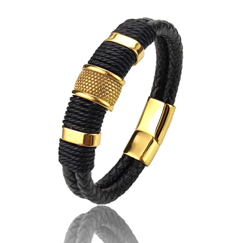 Marvion Heren Armband – Echt Bruin Leren Armband met Roestvrij Staal, Meerlagig Design & Perfect Cadeau voor Mannen