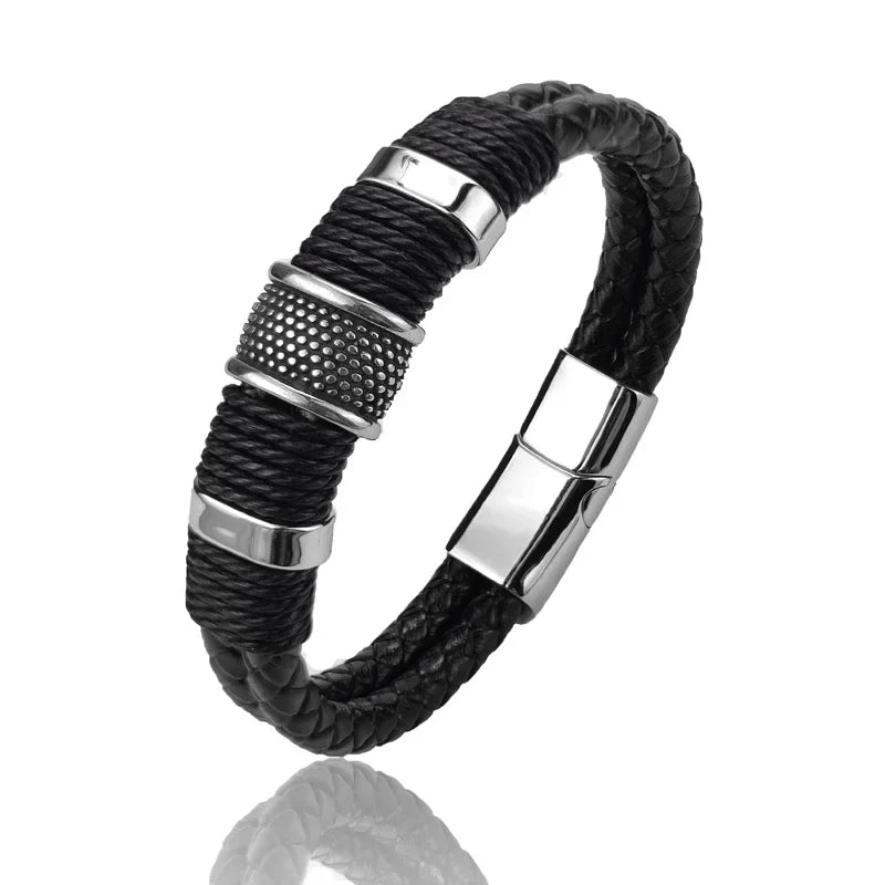 Marvion Heren Armband – Echt Bruin Leren Armband met Roestvrij Staal, Meerlagig Design & Perfect Cadeau voor Mannen
