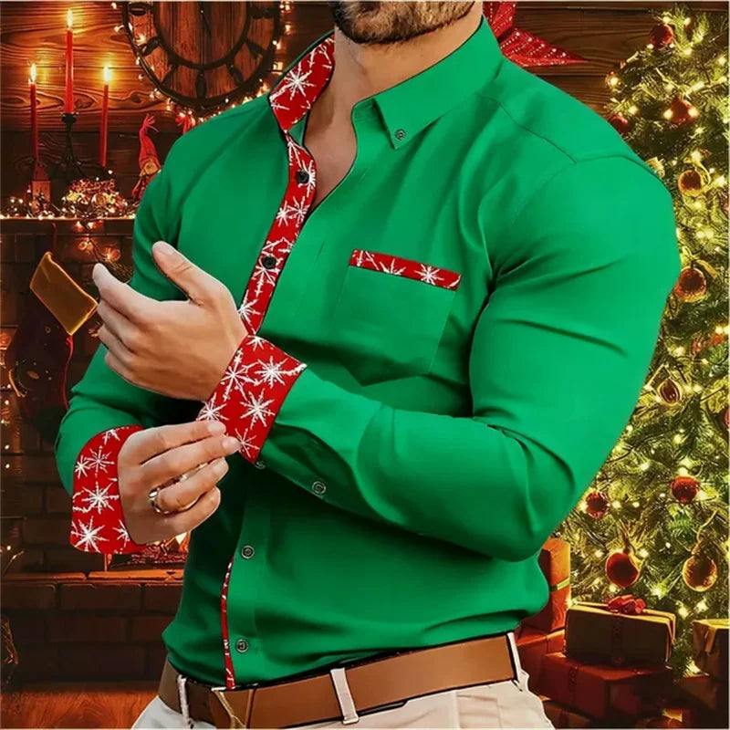Herenoverhemd met kerstprint en lange mouwen in sneeuwvlokdesign 4