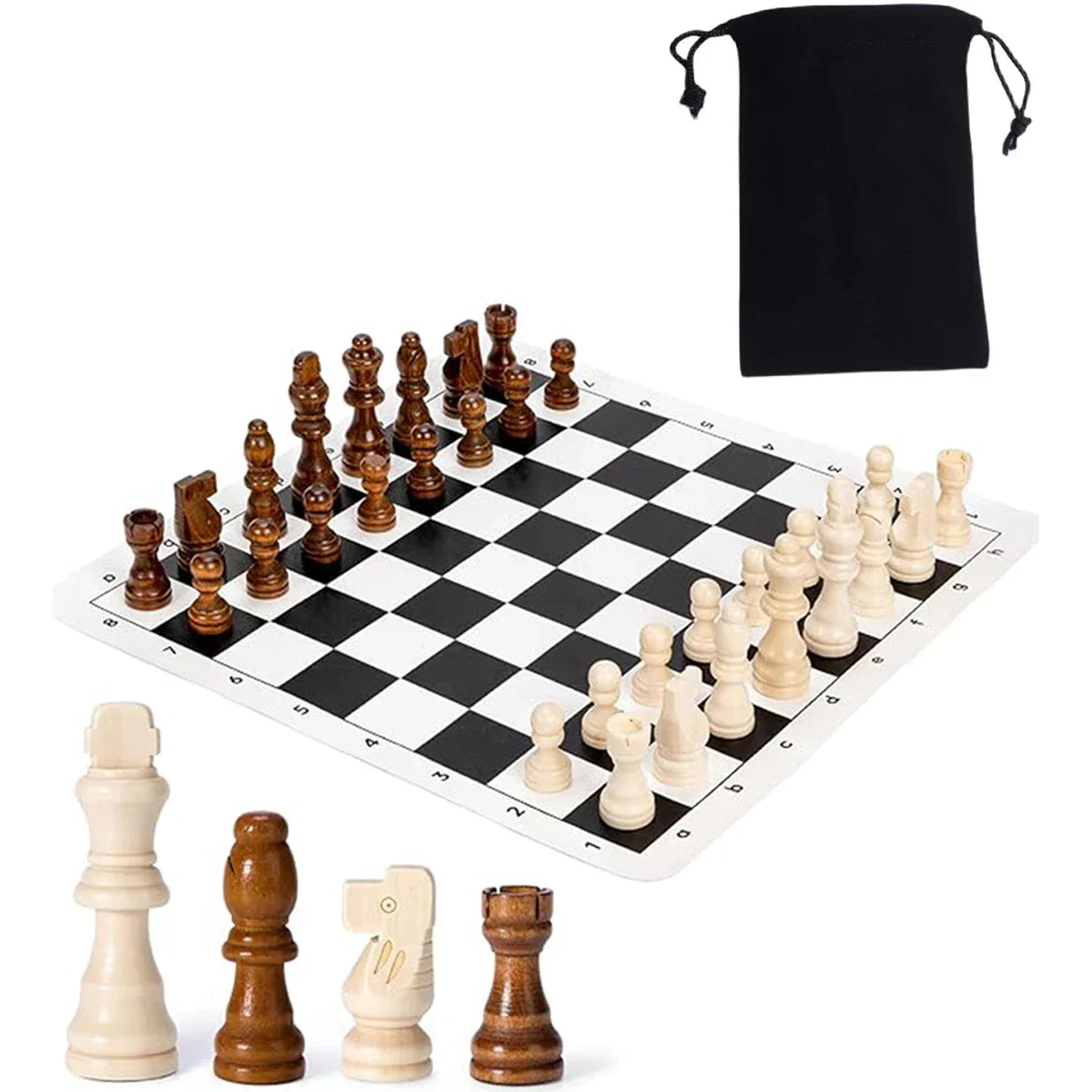 Chessora Conxunto Completo de Xadrez de Madeira – Conxunto de 32 Pezas de Madeira de Alta Calidade, Deseño Clásico para Principiantes e Avanzados