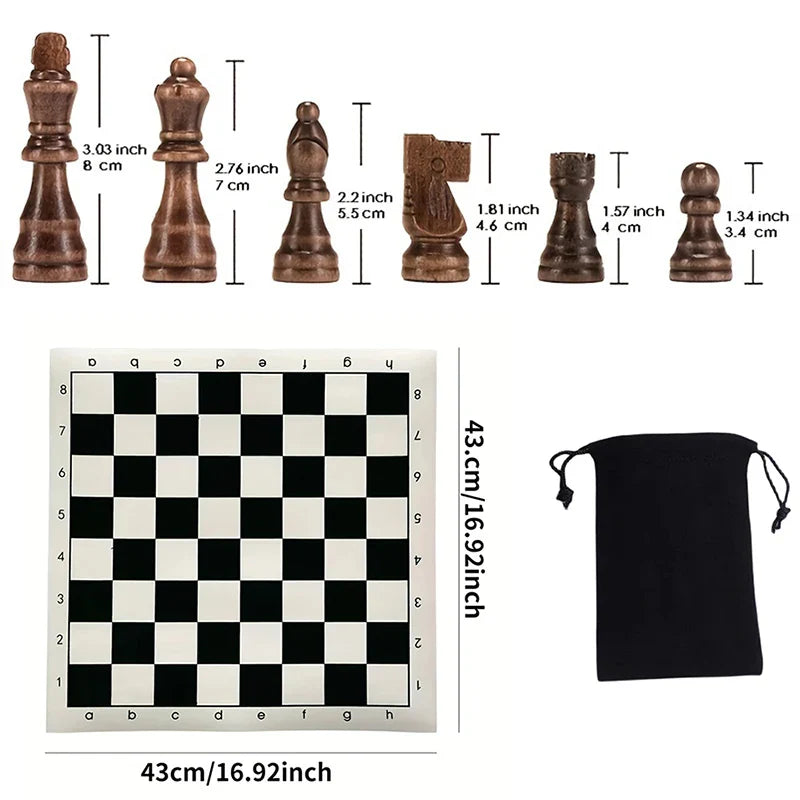 Chessora Conxunto Completo de Xadrez de Madeira – Conxunto de 32 Pezas de Madeira de Alta Calidade, Deseño Clásico para Principiantes e Avanzados
