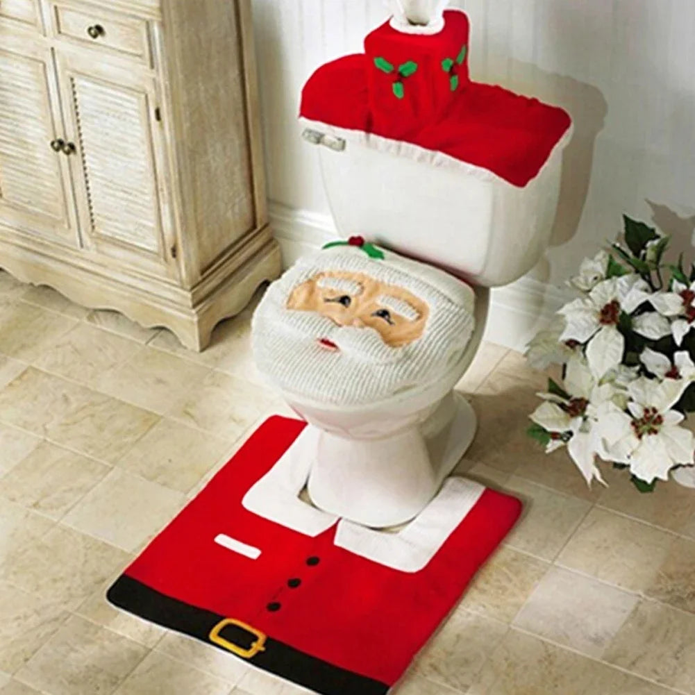 Kerst Toiletbrilhoezen set met kerstman, badmat en radiatordop 0