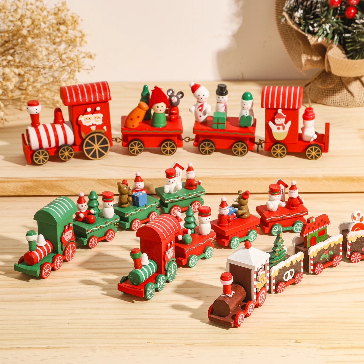 Kerst trein decoratie voor huis - houten en plastic opties 5