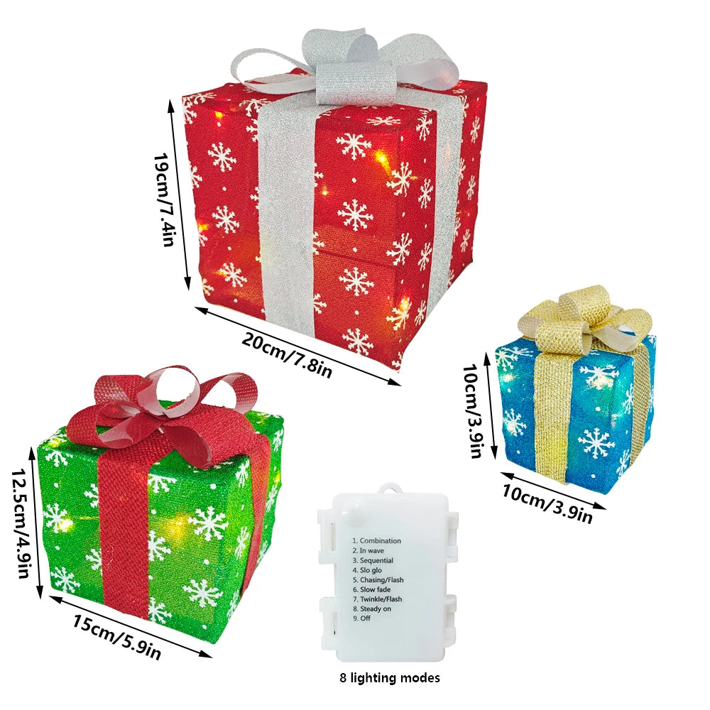 Kerstdecoratie 2023 – Set van 3 Verlichte Geschenkdozen voor Binnen en Buiten 5