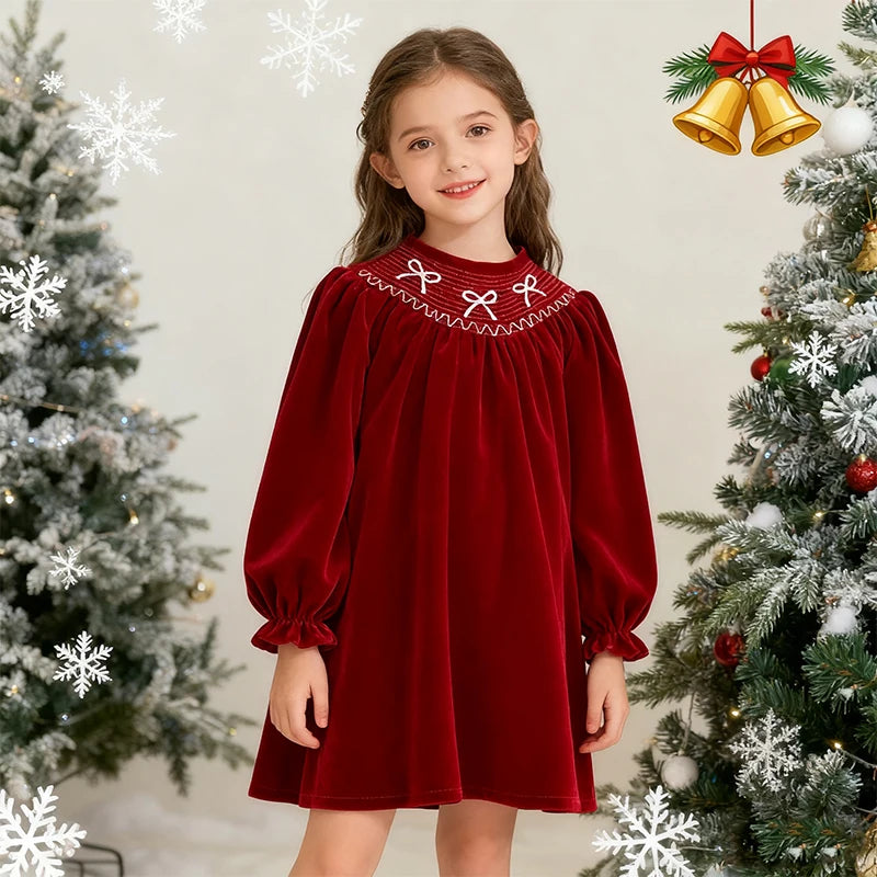 Kerstjurk voor Babymeisjes met Strik en Ruches, Comfortabele Pasvorm, Maten 90-130 1