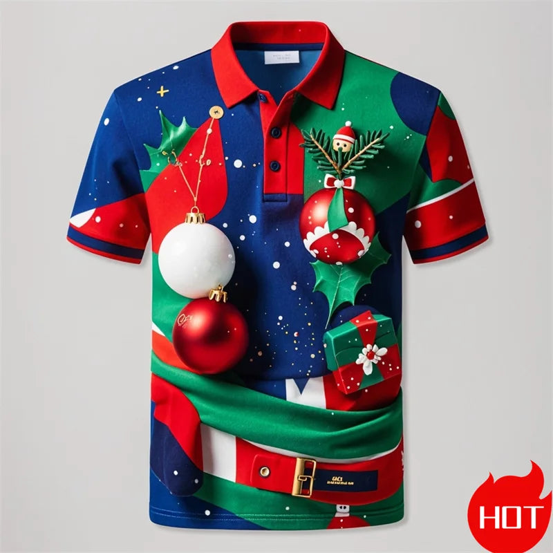 Kerstman 3D poloshirt voor mannen met vrolijke kerstprint 0